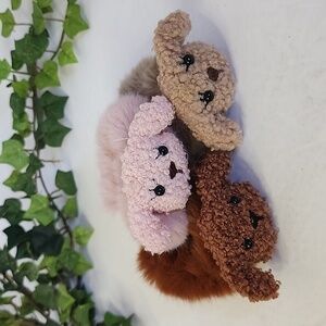 Set of 3 Fuzzy Puppy Dog Hair Ties